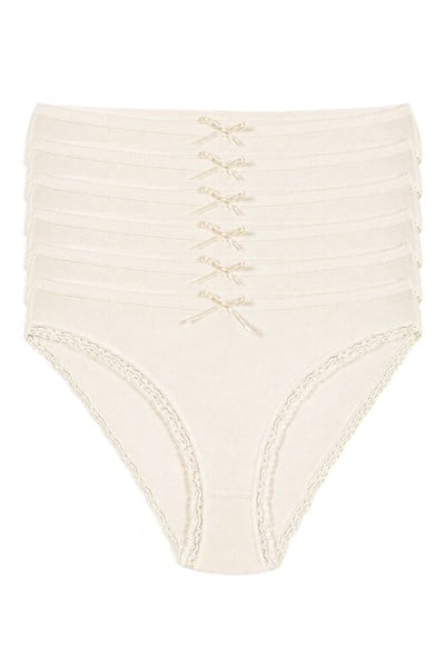 Likralı Dantelli Bikini Kadın Külot Ekru 6lı Paket