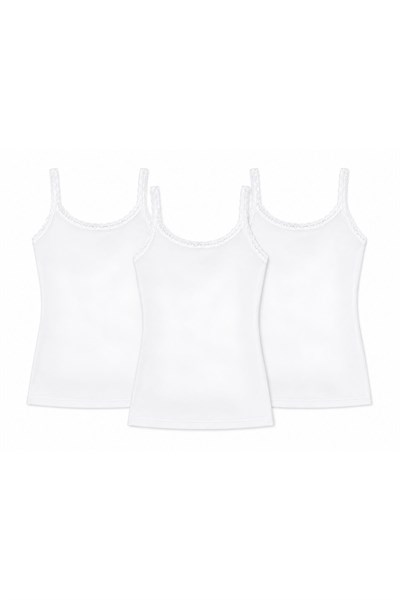 Likralı Dantelli Kadın Atlet Beyaz 3lü Paket