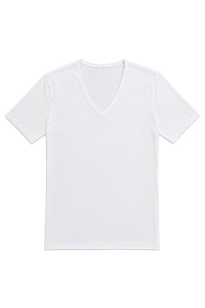 Likralı Derin V Yaka Erkek T-Shirt Beyaz