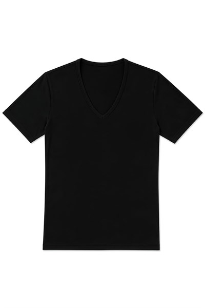 Likralı Derin V Yaka Erkek T-Shirt Siyah