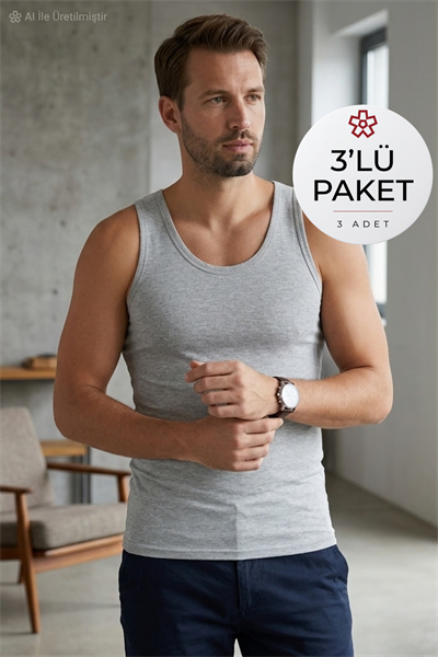 Likralı Erkek Atlet Gri 3lü Paket