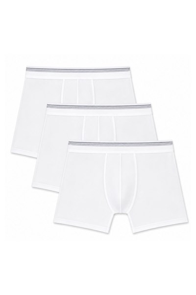 Likralı Erkek Boxer Beyaz 3lü Paket
