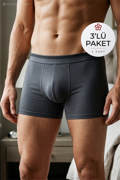 Likralı Erkek Boxer Füme 3'lü Paket