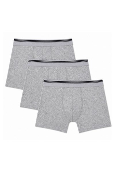 Likralı Erkek Boxer Gri 3lü Paket