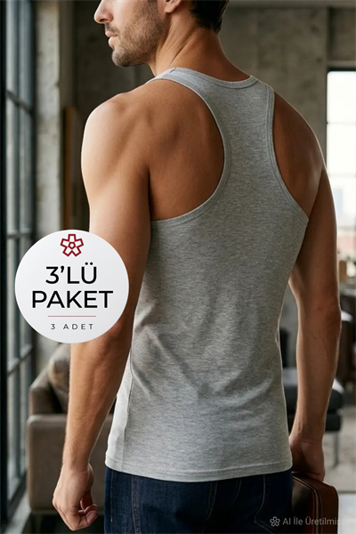 Likralı Erkek Sporcu Atlet Gri 3lü Paket