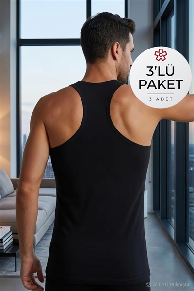 Likralı Erkek Sporcu Atlet Siyah 3lü Paket