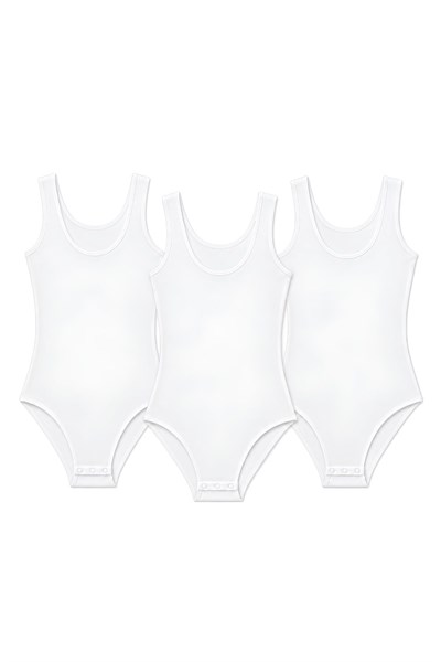 Likralı Geniş Askılı Kadın Çıtçıtlı Body Beyaz 3lü Paket