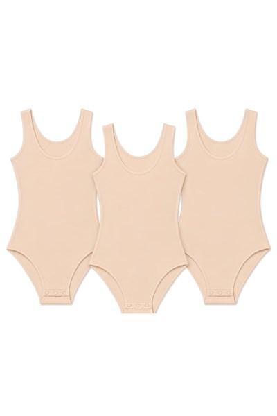Likralı Geniş Askılı Kadın Çıtçıtlı Body Ten 3lü Paket