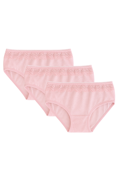 Likralı İnce Dantelli Kız Çocuk Külot Pembe 3lü Paket
