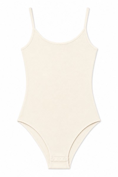 Likralı İp Askılı Kadın Çıtçıtlı Body Ekru 3lü Paket