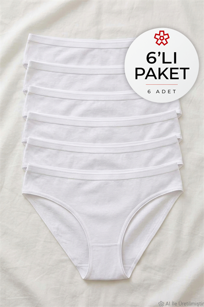Likralı İz Yapmaz Bikini Kadın Külot Beyaz 6lı Paket