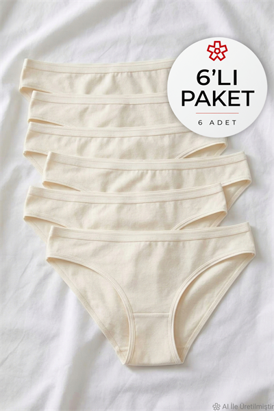 Likralı İz Yapmaz Bikini Kadın Külot Ekru 6lı Paket