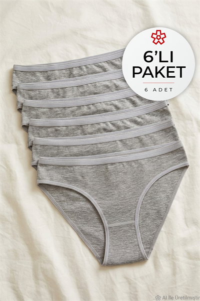 Likralı İz Yapmaz Bikini Kadın Külot Gri 6lı Paket
