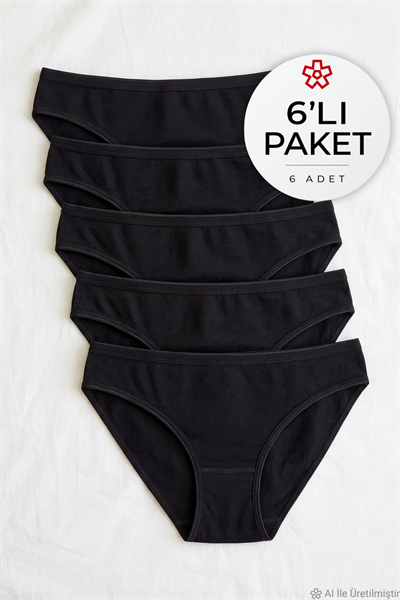 Likralı İz Yapmaz Bikini Kadın Külot Siyah 6lı Paket