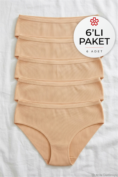 Likralı Kaşkorse Kadın Bato Yüksek Bel Külot Ten 6lı Paket
