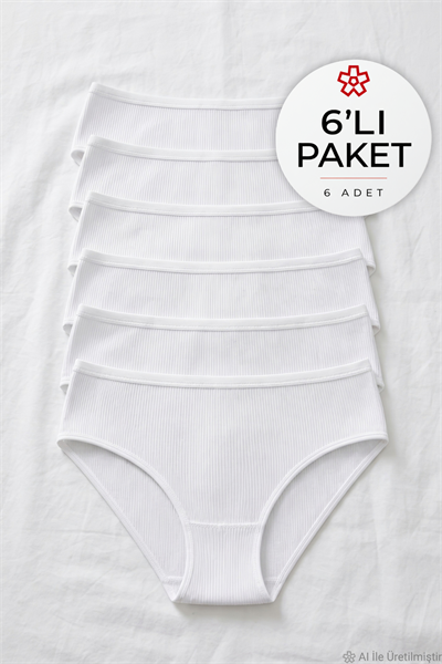 Likralı Kaşkorse Kadın Bato Yüksek Bel Külot Beyaz 6lı Paket