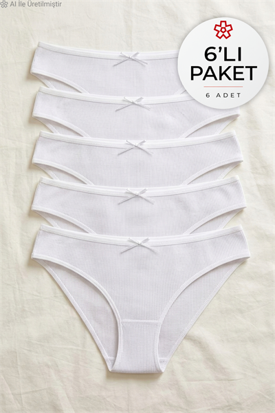 Likralı Kaşkorse Kadın Bikini Külot Beyaz 6lı Paket