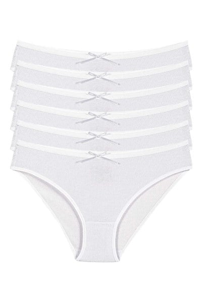 Likralı Kaşkorse Kadın Bikini Külot Beyaz 6lı Paket