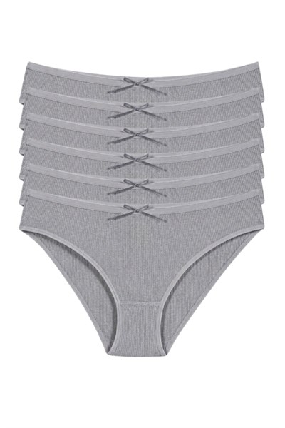 Likralı Kaşkorse Kadın Bikini Külot Gri 6lı Paket