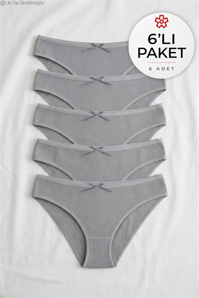 Likralı Kaşkorse Kadın Bikini Külot Gri 6lı Paket