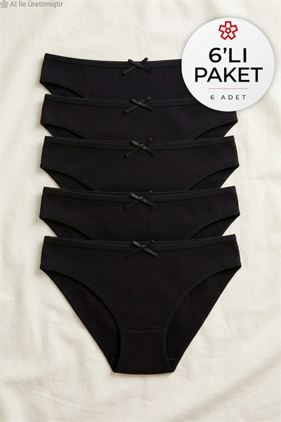 Likralı Kaşkorse Kadın Bikini Külot Siyah 6lı Paket