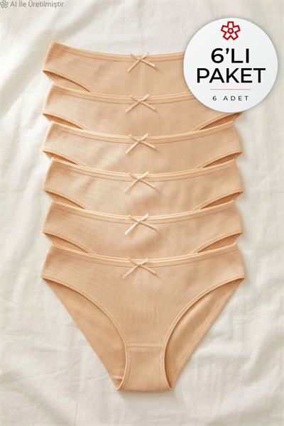 Likralı Kaşkorse Kadın Bikini Külot Ten 6lı Paket