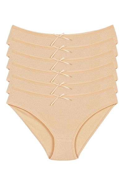 Likralı Kaşkorse Kadın Bikini Külot Ten 6lı Paket