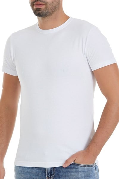 Likralı Kısa Kol Erkek T-Shirt Beyaz