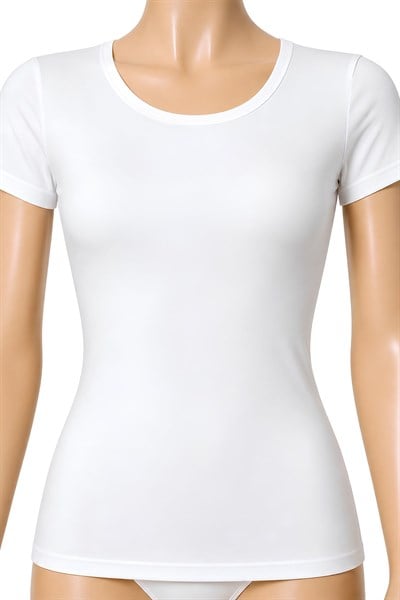 Likralı Kısa Kol Kadın T-Shirt Beyaz