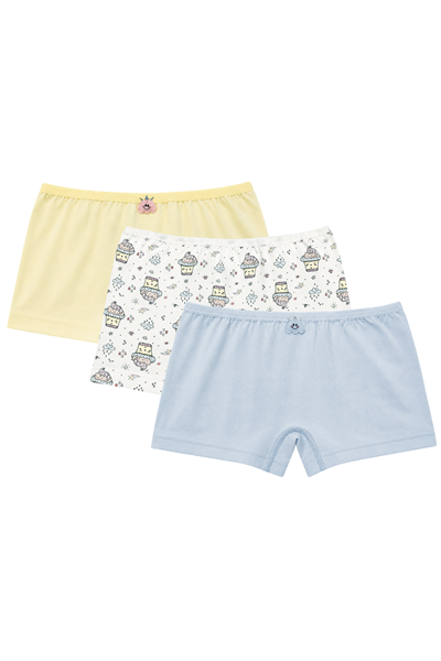 Likralı Kız Çocuk Boxer Karışık Desenli 3lü Paket