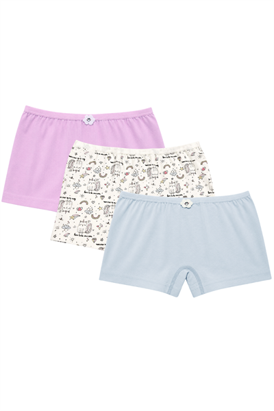 Likralı Kız Çocuk Boxer Karışık Desenli 3lü Paket