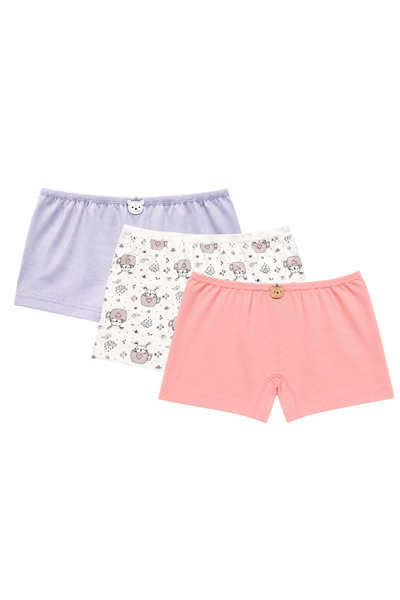Likralı Kız Çocuk Boxer Karışık Desenli 3lü Paket
