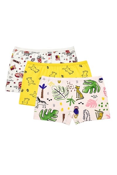 Likralı Kız Çocuk Desenli Boxer 3lü Paket