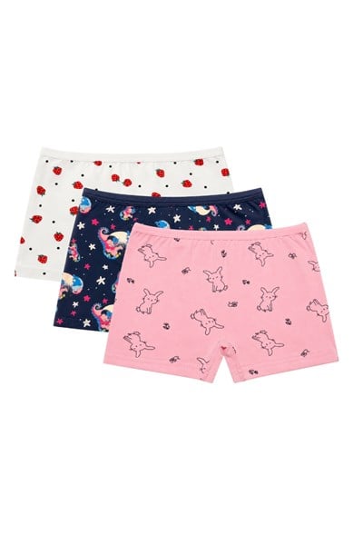 Likralı Kız Çocuk Desenli Boxer 3lü Paket