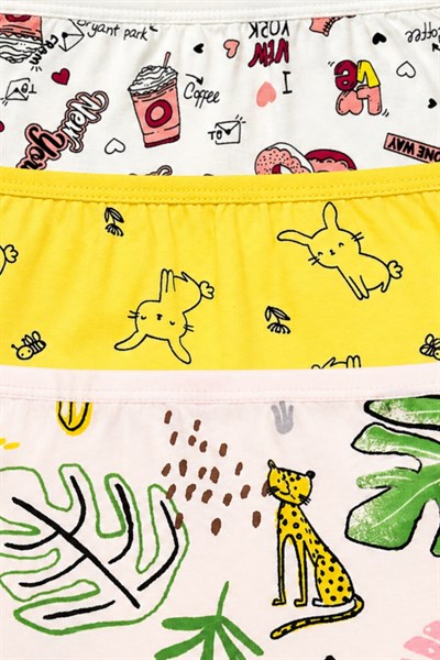 Likralı Kız Çocuk Desenli Boxer 3lü Paket
