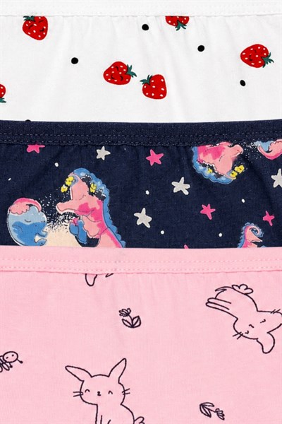 Likralı Kız Çocuk Desenli Külot 3lü Paket