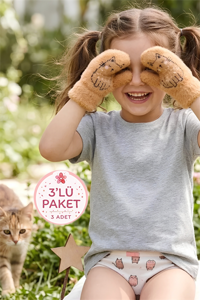 Likralı Kız Çocuk Külot Desenli 3lü Paket