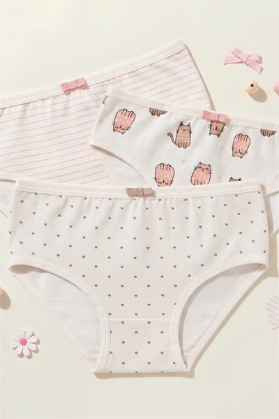 Likralı Kız Çocuk Külot Desenli 3lü Paket