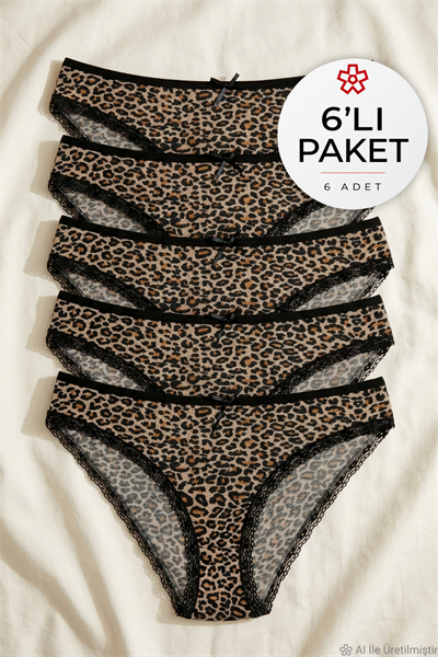 Likralı Leopar Desen Bikini Kadın Külot 6lı Paket