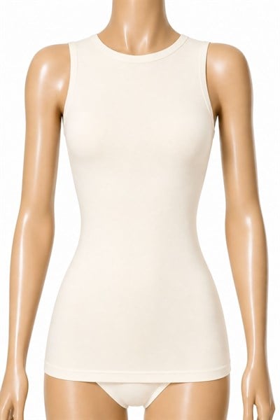 Likralı Sıfır Kol Kadın Atlet Ekru 3lü Paket