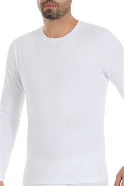 Likralı Uzun Kol Erkek T-Shirt Beyaz