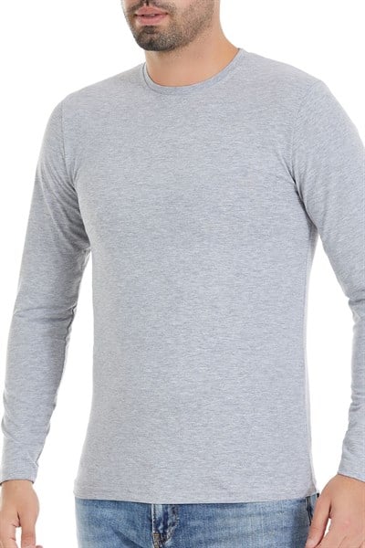 Likralı Uzun Kol Erkek T-Shirt Gri