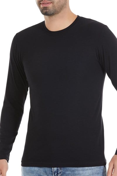 Likralı Uzun Kol Erkek T-Shirt Siyah