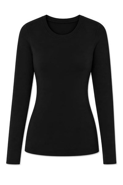 Likralı Uzun Kol Kadın T-Shirt Siyah