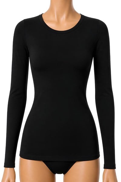Likralı Uzun Kol Kadın T-Shirt Siyah