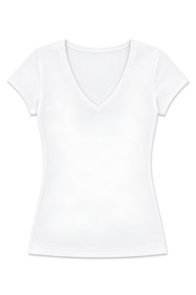Likralı V Yaka Kısa Kol Kadın T-Shirt Beyaz