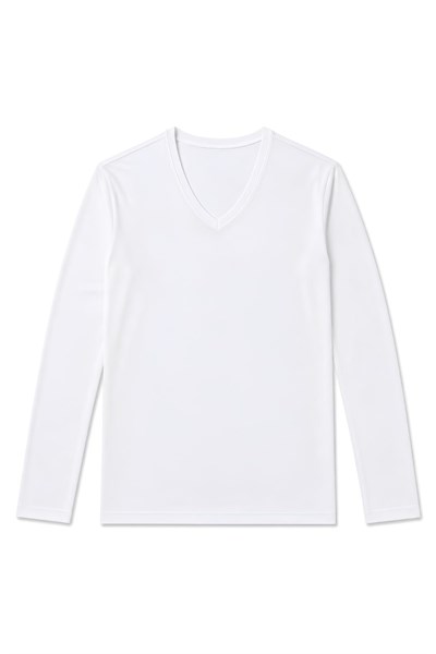 Likralı V Yaka Uzun Kol Erkek T-Shirt Beyaz