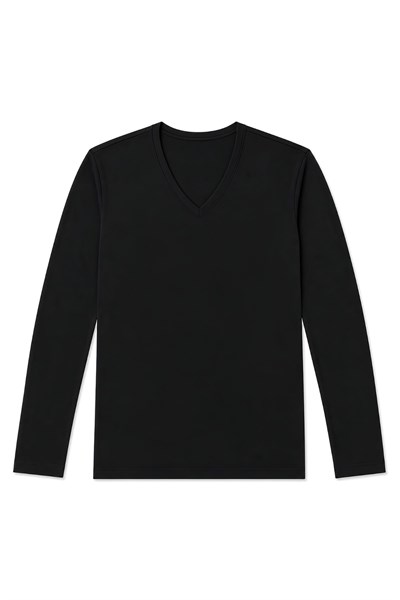 Likralı V Yaka Uzun Kol Erkek T-Shirt Siyah