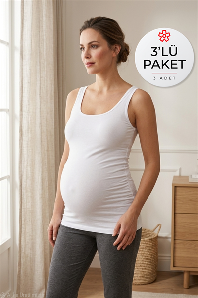 Modal Askılı Hamile Atlet Beyaz 3lü Paket