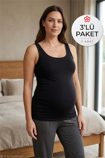 Modal Askılı Hamile Atlet Siyah 3lü Paket